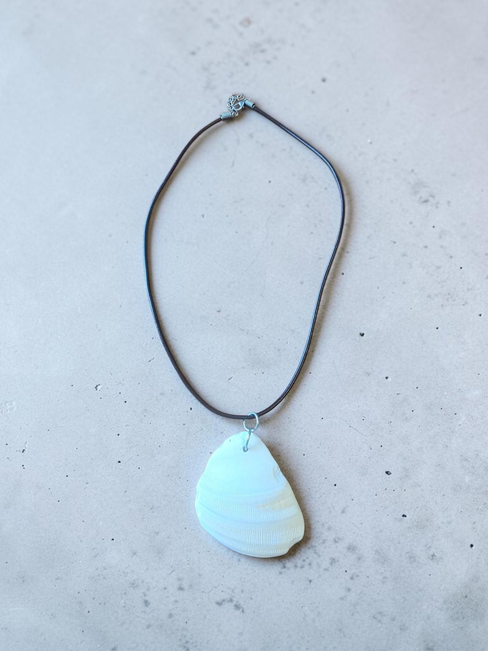 Natural Sea Shell Pendant Necklace on Brown Cord